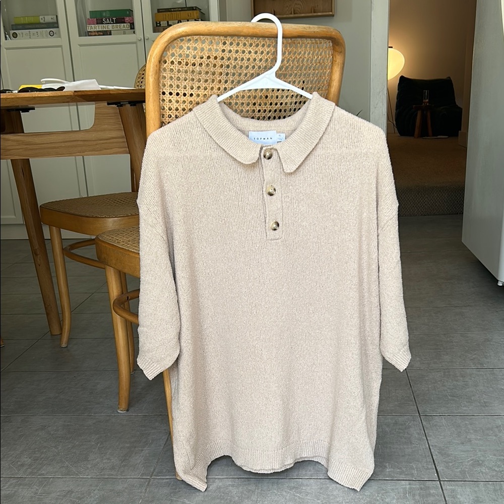 Topman Beige Knit Polo Sweater